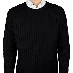 Solid Crew Neck Cable Sweater